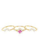 Real Pink tourmaline and Moissanite Trio Wedding Ring Set Pink Tourmaline - ( AAA ) - Quality - Rosec Jewels