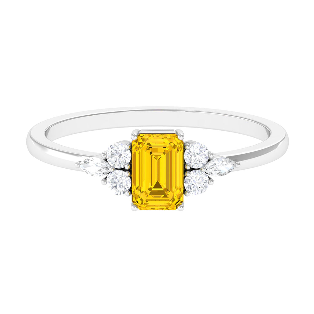 Genuine Yellow Sapphire Solitaire Ring with Diamond Trio Yellow Sapphire - ( AAA ) - Quality - Rosec Jewels
