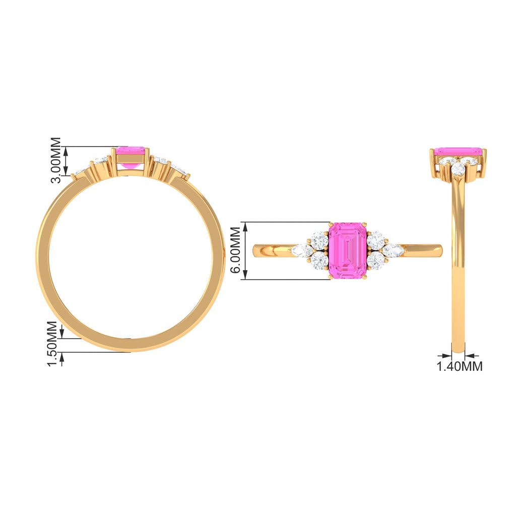 Emerald Cut Pink Sapphire Solitaire Ring with Diamond Trio Pink Sapphire - ( AAA ) - Quality - Rosec Jewels