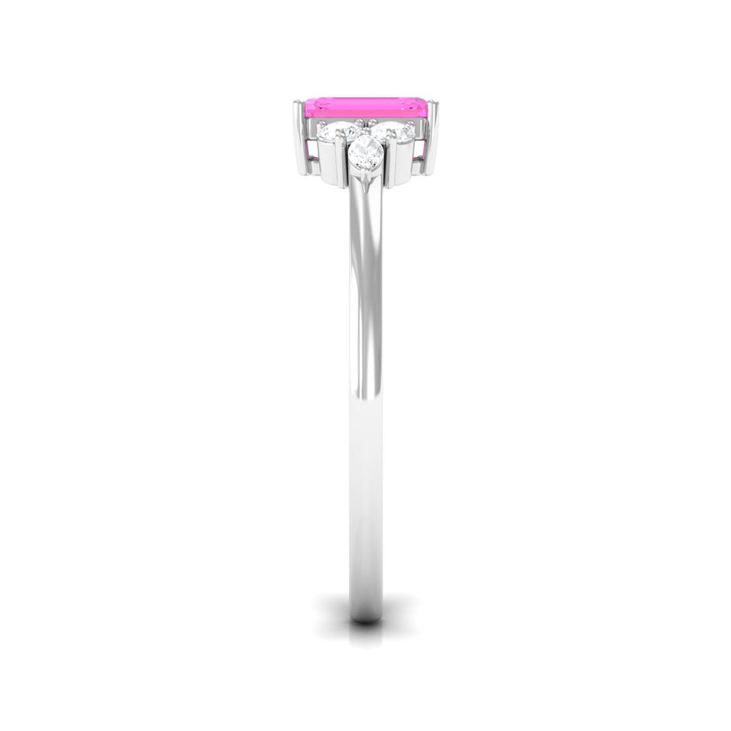 Emerald Cut Pink Sapphire Solitaire Ring with Diamond Trio Pink Sapphire - ( AAA ) - Quality - Rosec Jewels