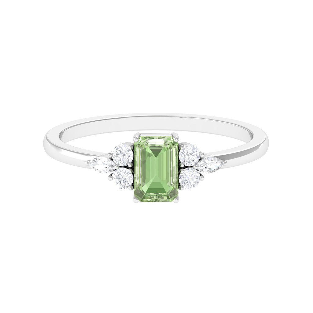 Emerald Cut Green Sapphire Promise Ring with Diamond Trio Green Sapphire - ( AAA ) - Quality - Rosec Jewels