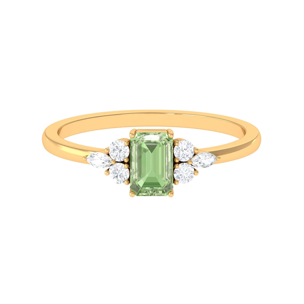 Emerald Cut Green Sapphire Promise Ring with Diamond Trio Green Sapphire - ( AAA ) - Quality - Rosec Jewels
