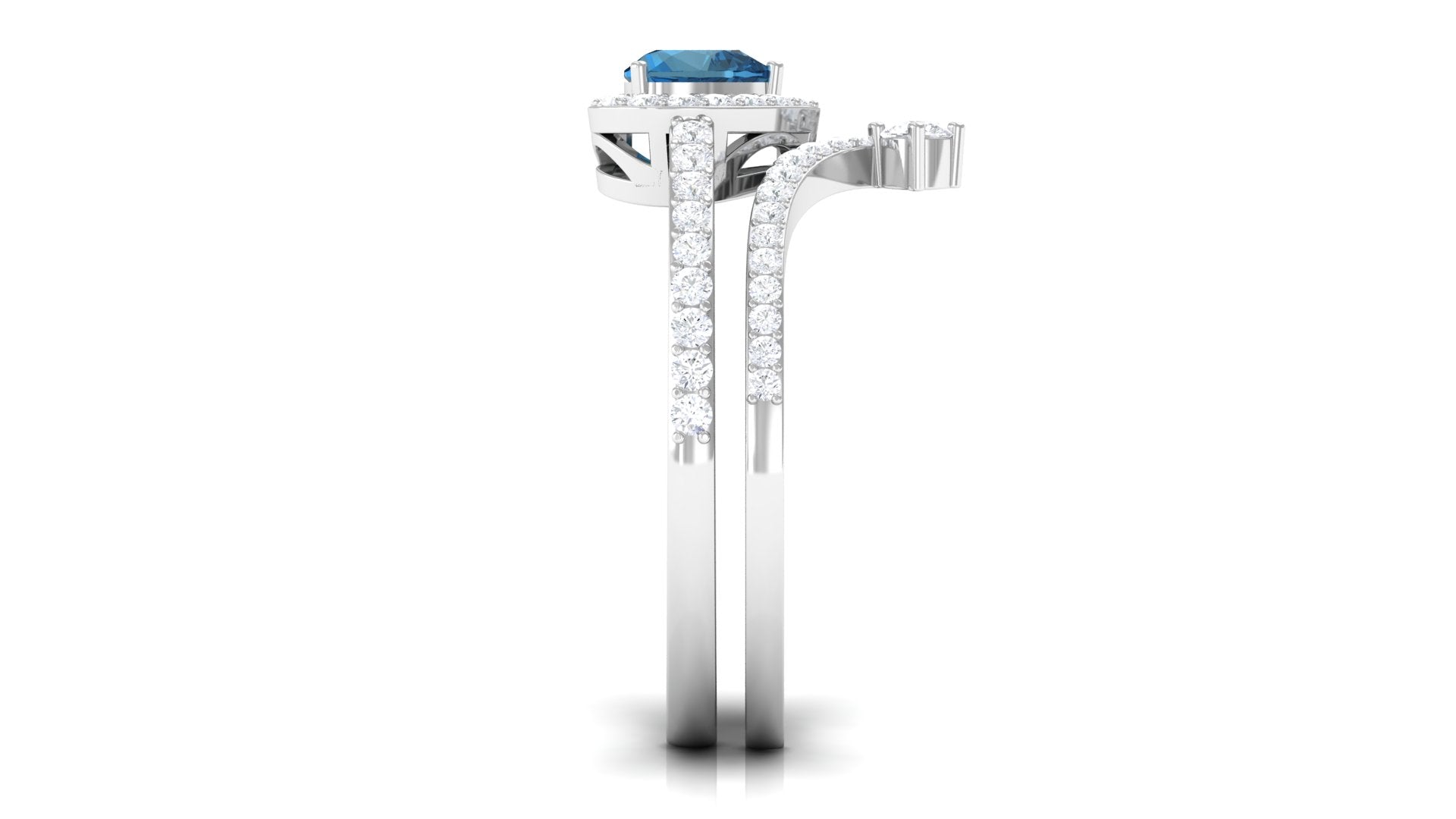 Heart Shape London Blue Topaz Ring Set with Diamond London Blue Topaz - ( AAA ) - Quality - Rosec Jewels