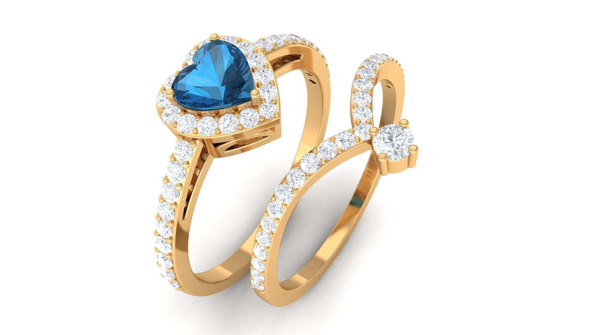 Heart Shape London Blue Topaz Ring Set with Diamond London Blue Topaz - ( AAA ) - Quality - Rosec Jewels