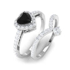 Heart Shape Natural Black Onyx Ring Set with Diamond Black Onyx - ( AAA ) - Quality - Rosec Jewels