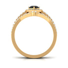 Heart Shape Natural Black Onyx Ring Set with Diamond Black Onyx - ( AAA ) - Quality - Rosec Jewels