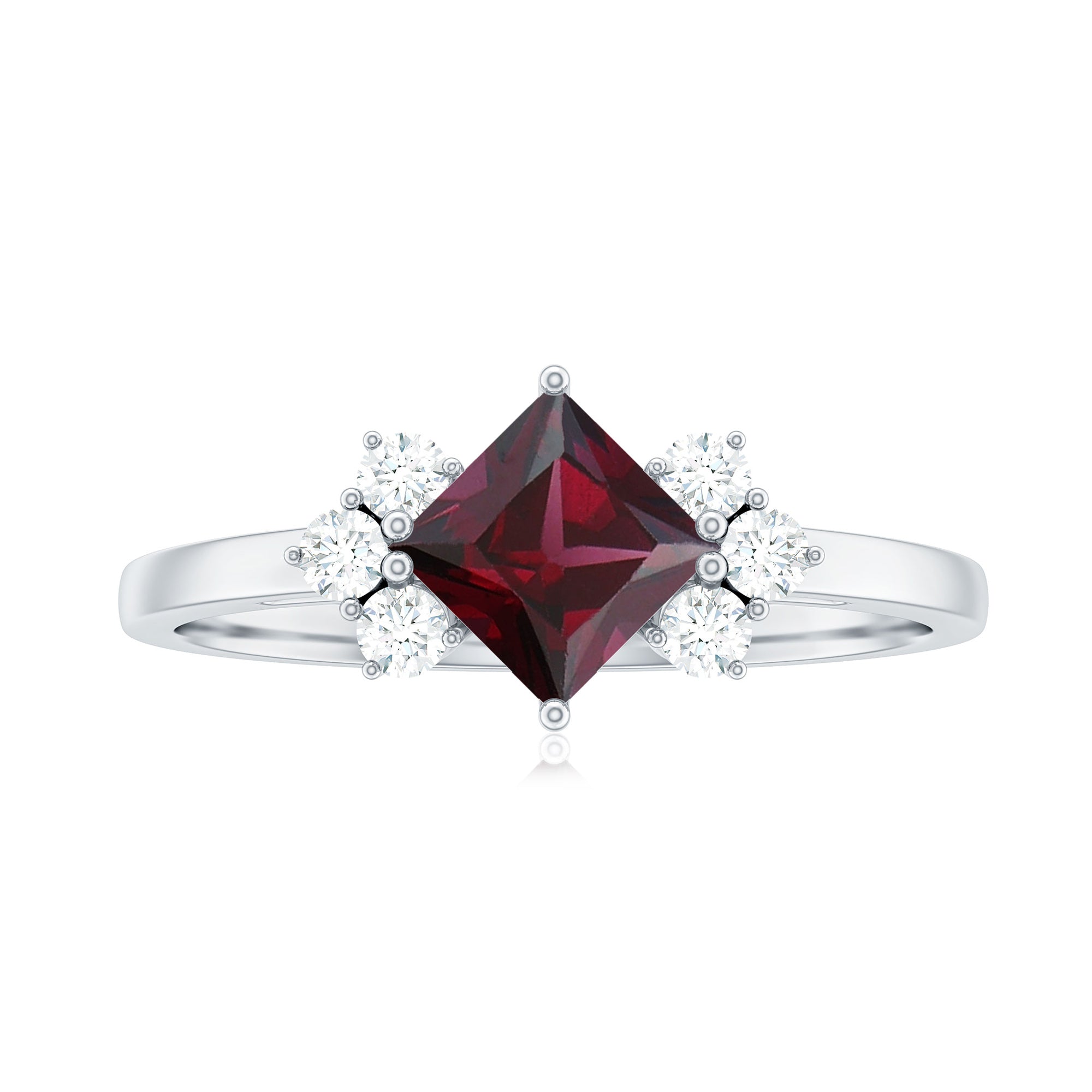 1 CT Princess Cut Rhodolite Promise Ring with Diamond Trio Rhodolite - ( AAA ) - Quality - Rosec Jewels