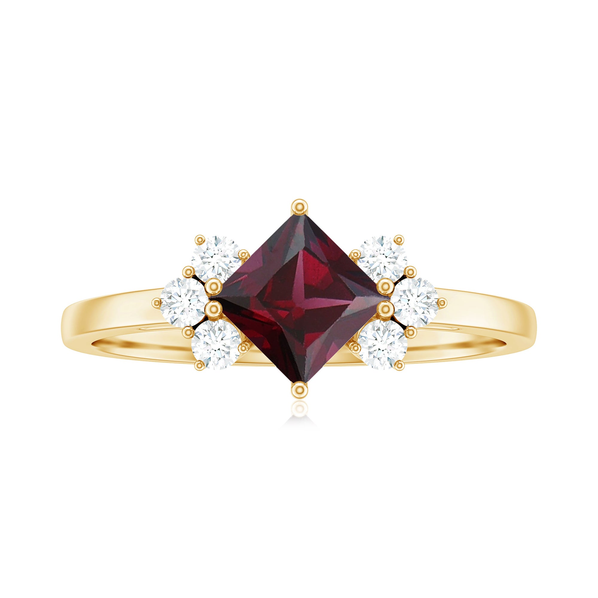1 CT Princess Cut Rhodolite Promise Ring with Diamond Trio Rhodolite - ( AAA ) - Quality - Rosec Jewels