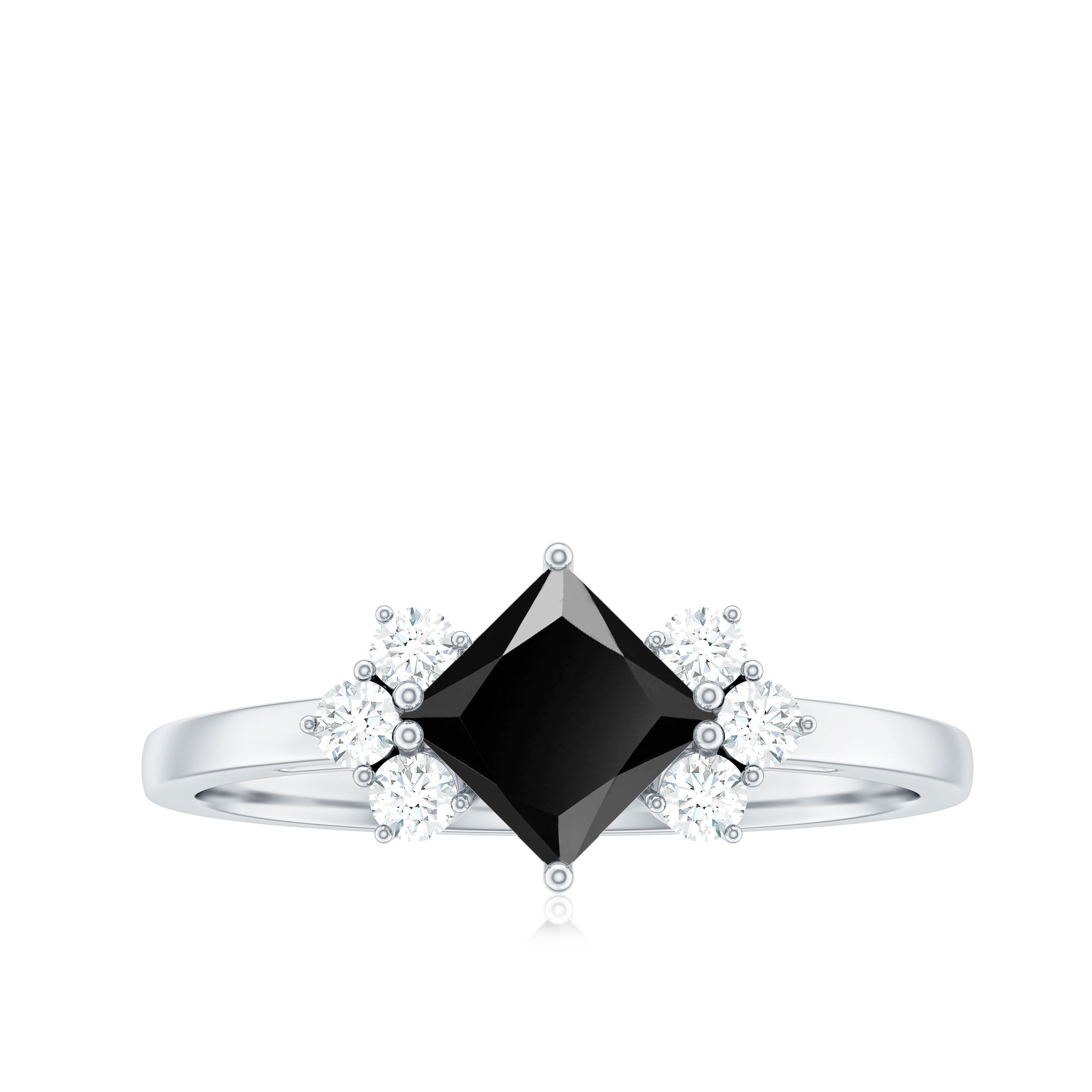 Princess Cut Black Onyx Promise Ring with Diamond Black Onyx - ( AAA ) - Quality - Rosec Jewels