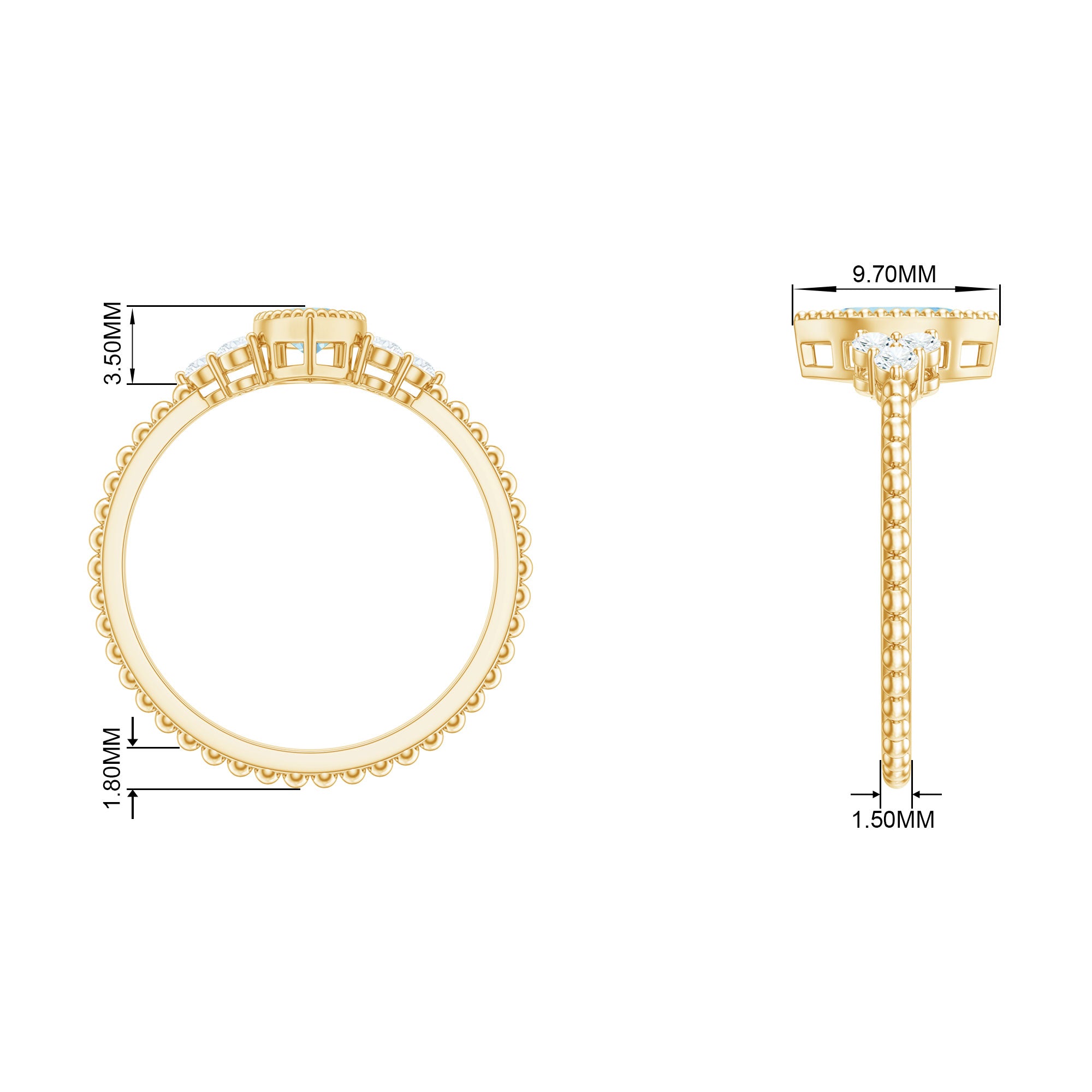 Marquise Cut Aquamarine Solitaire Promise Ring with Diamond Trio Aquamarine - ( AAA ) - Quality - Rosec Jewels
