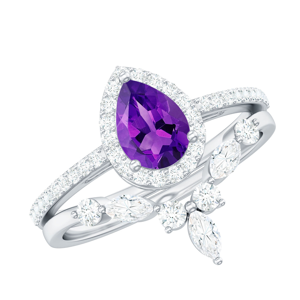 Pear Cut Amethyst Designer Bridal Ring Set with Moissanite Amethyst - ( AAA ) - Quality - Rosec Jewels