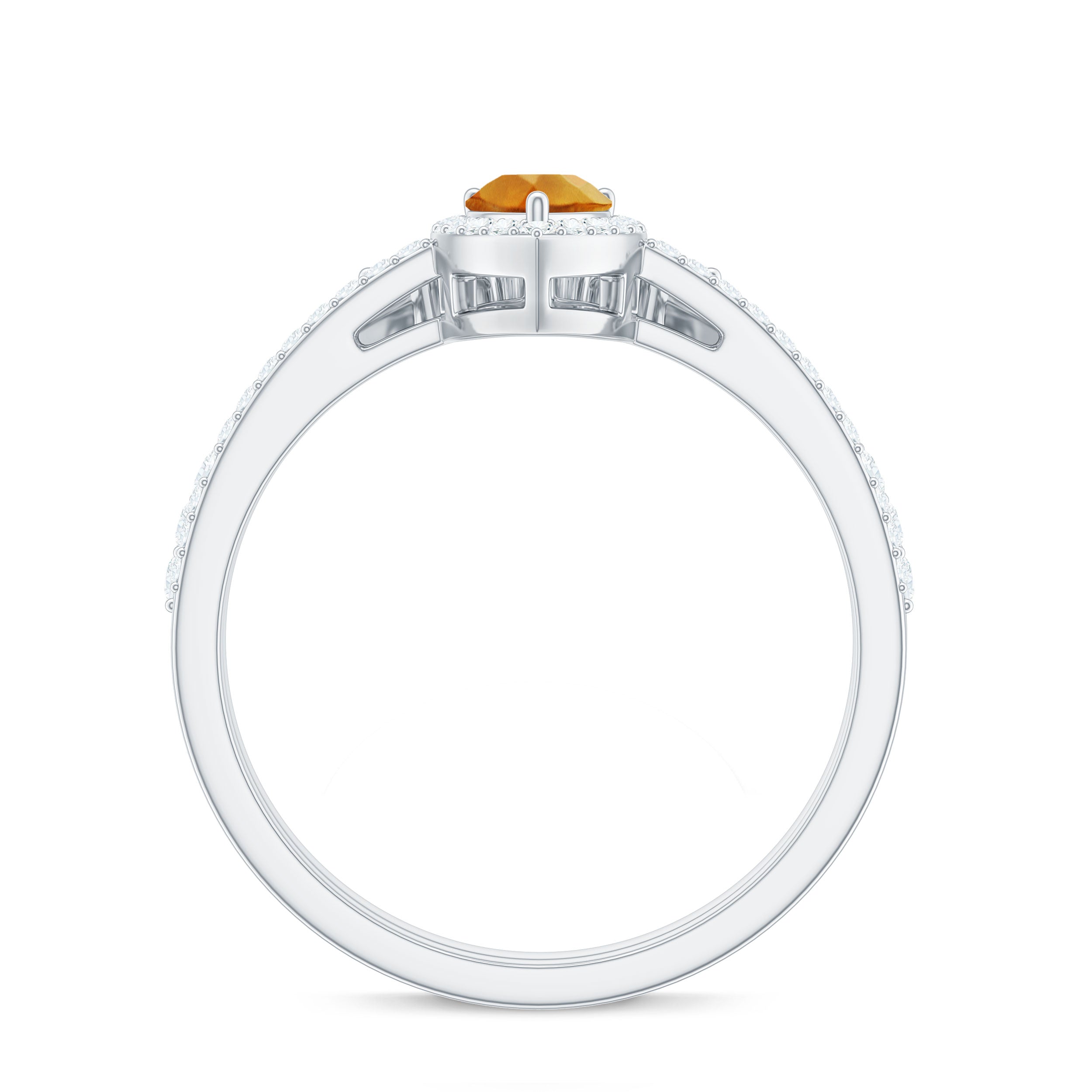 Citrine Designer Teardrop Ring Set with Moissanite Halo Citrine - ( AAA ) - Quality - Rosec Jewels