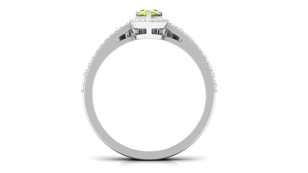 1.5 CT Peridot Designer Teardrop Ring Set with Moissanite Halo Peridot - ( AAA ) - Quality - Rosec Jewels