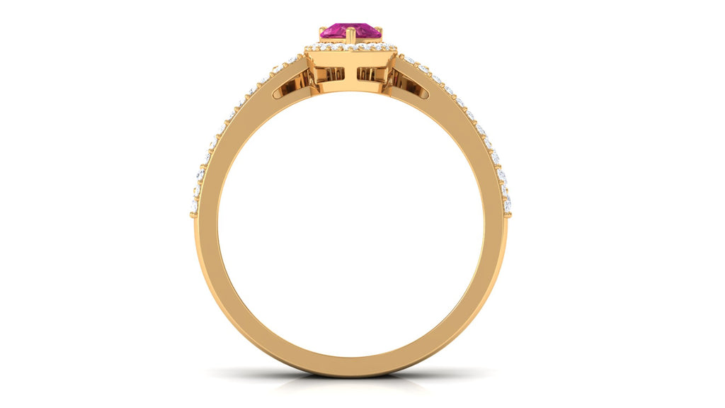 Pink tourmaline Designer Teardrop Ring Set with Moissanite Halo Pink Tourmaline - ( AAA ) - Quality - Rosec Jewels
