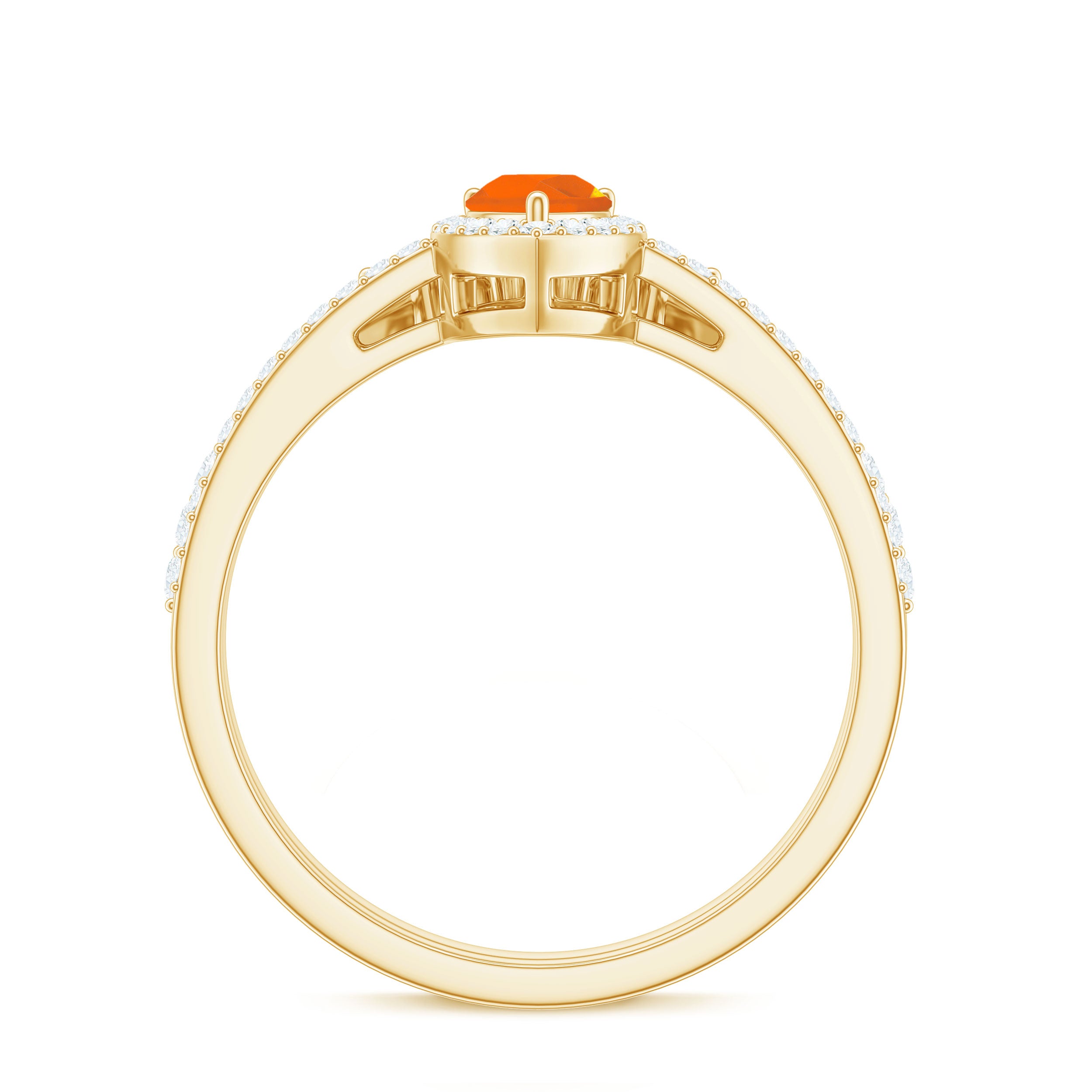 Fire Opal Designer Teardrop Ring Set with Moissanite Halo Fire Opal - ( AAA ) - Quality - Rosec Jewels