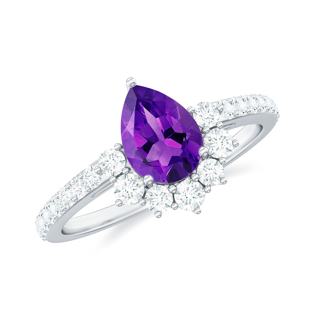 Amethyst Teardrop Engagement Ring with Diamond Half Halo Amethyst - ( AAA ) - Quality - Rosec Jewels