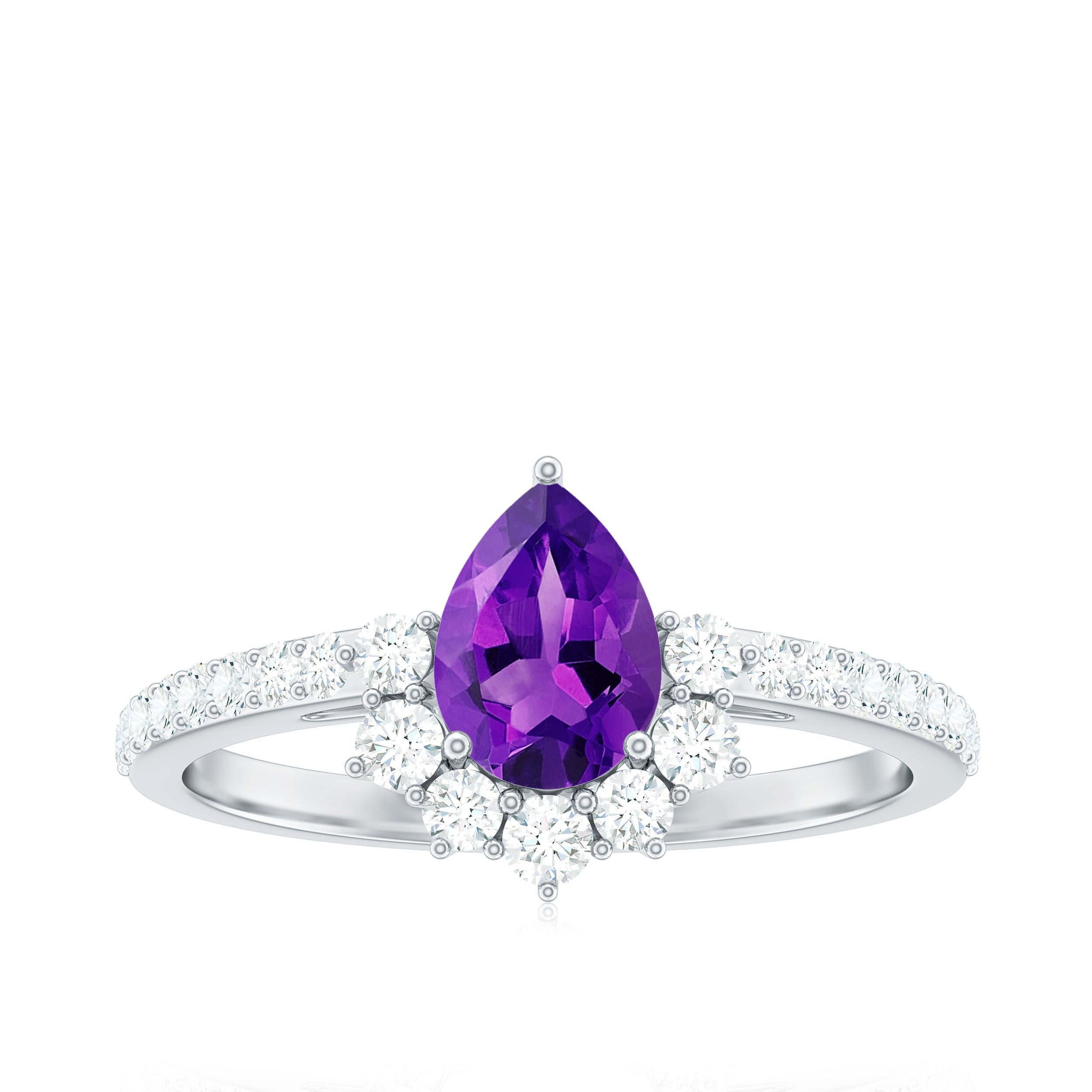 Amethyst Teardrop Engagement Ring with Diamond Half Halo Amethyst - ( AAA ) - Quality - Rosec Jewels