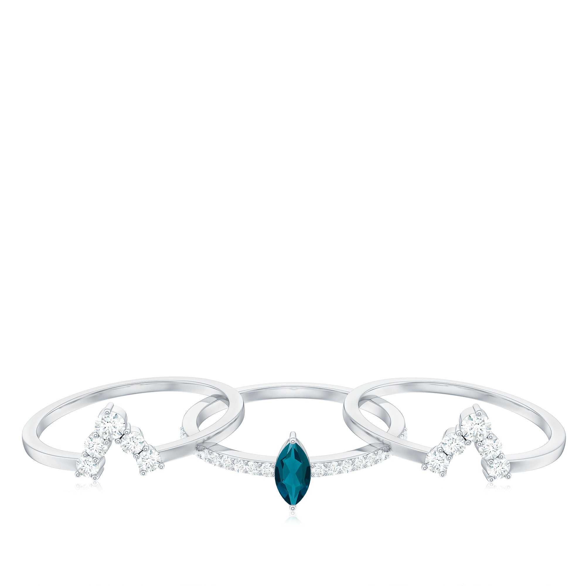 Marquise London Blue Topaz Solitaire Trio Ring Set with Diamond London Blue Topaz - ( AAA ) - Quality - Rosec Jewels