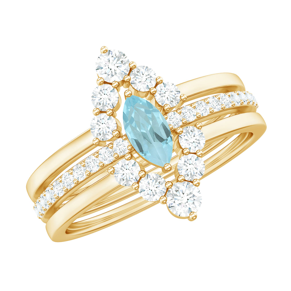 1.25 CT Marquise Sky Blue Topaz Solitaire Trio Ring Set with Moissanite Sky Blue Topaz - ( AAA ) - Quality - Rosec Jewels
