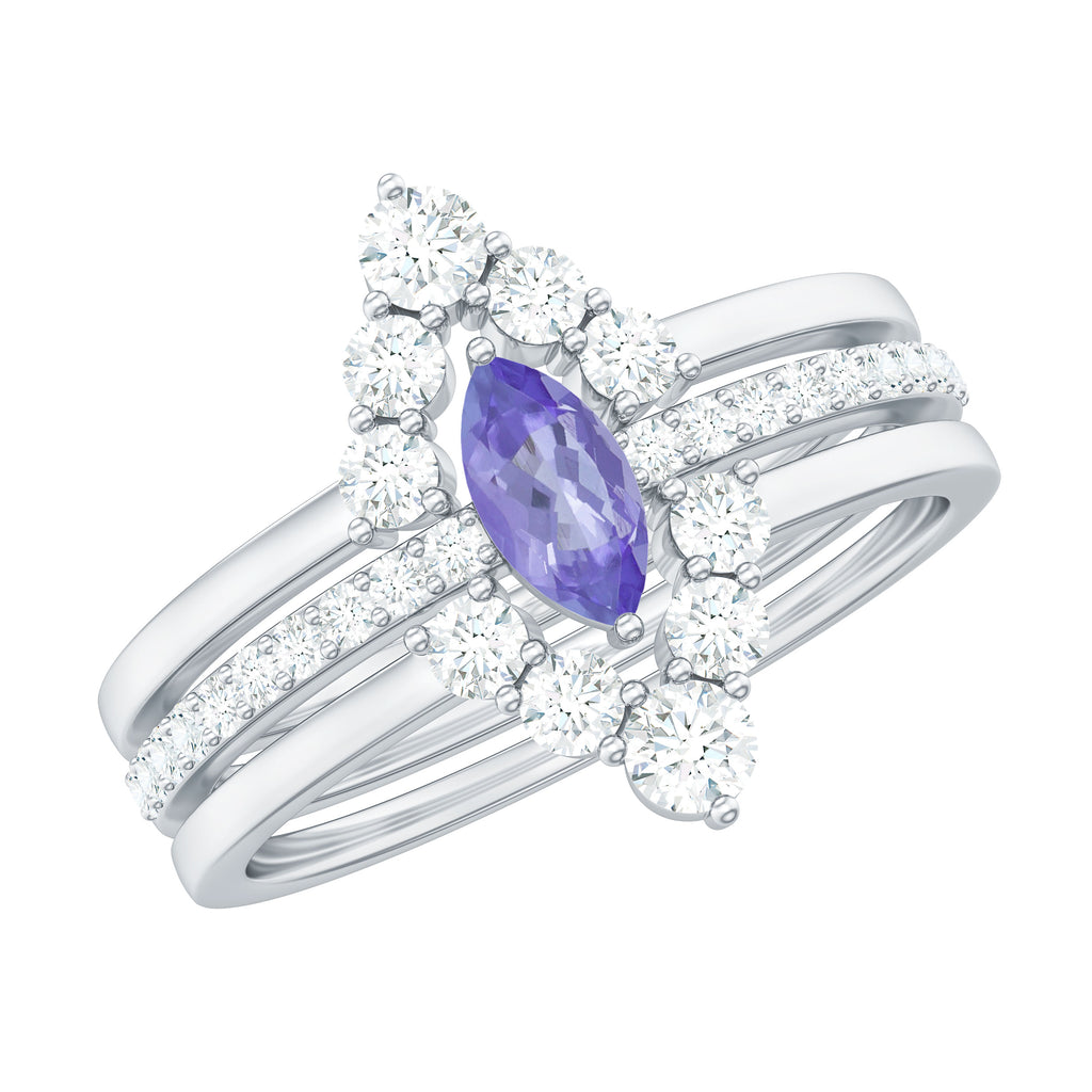 Marquise Cut Tanzanite Solitaire Ring Set with Diamond Tanzanite - ( AAA ) - Quality - Rosec Jewels