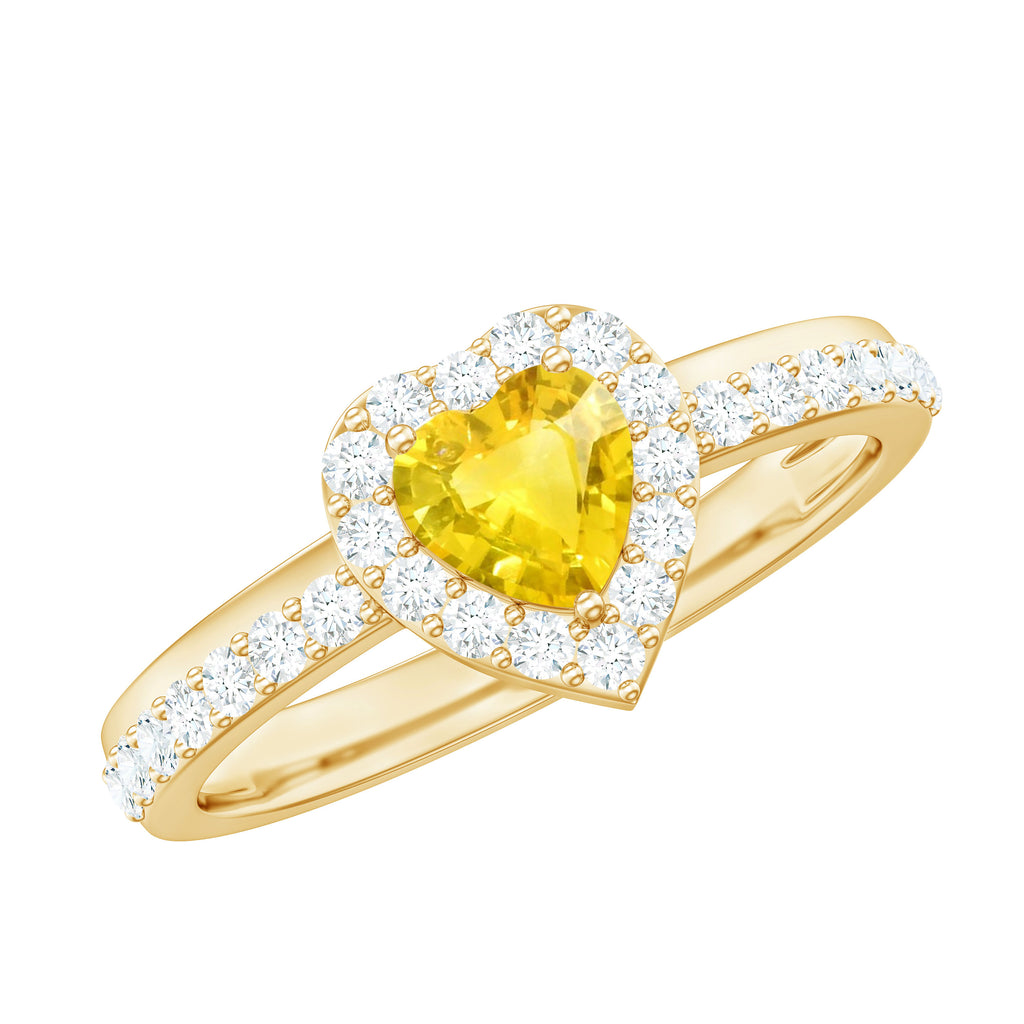 Yellow Sapphire Heart Engagement Ring with Diamond Halo Yellow Sapphire - ( AAA ) - Quality - Rosec Jewels