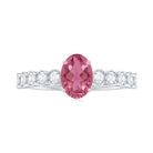 1.5 CT Oval Pink Tourmaline Solitaire Engagement Ring with Diamond Pink Tourmaline - ( AAA ) - Quality - Rosec Jewels