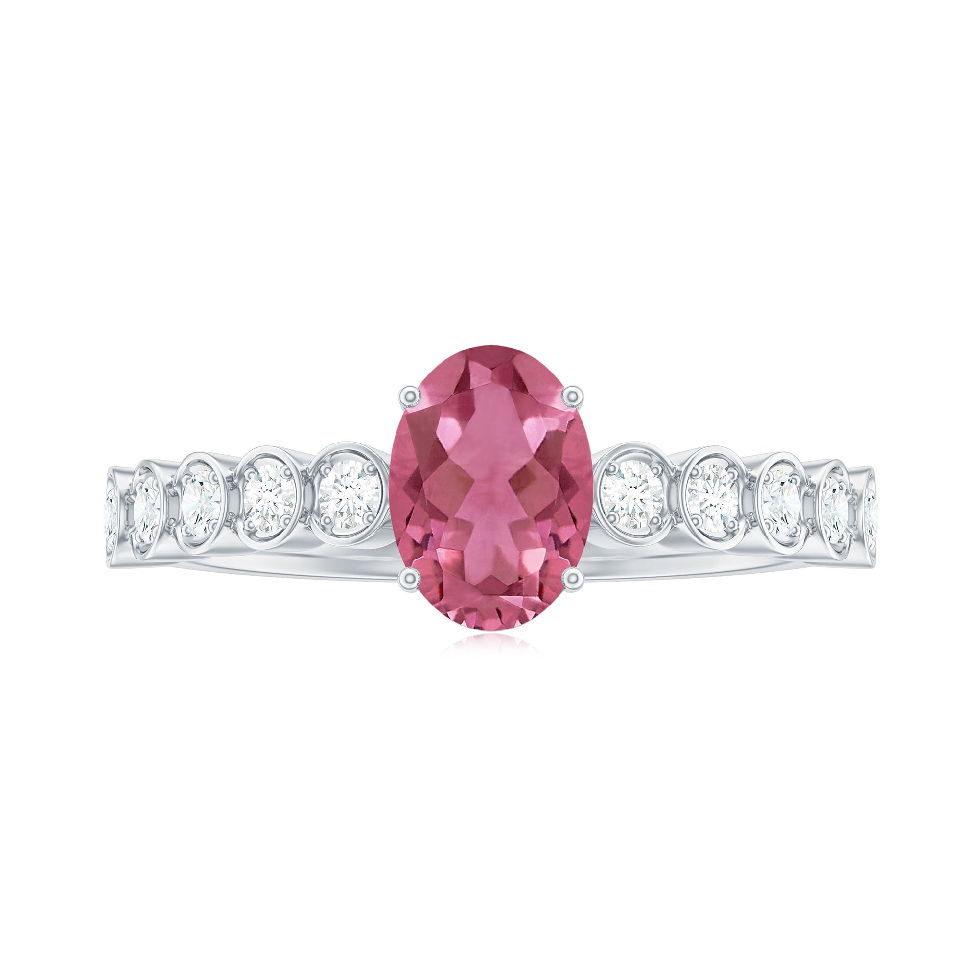 1.5 CT Oval Pink Tourmaline Solitaire Engagement Ring with Diamond Pink Tourmaline - ( AAA ) - Quality - Rosec Jewels