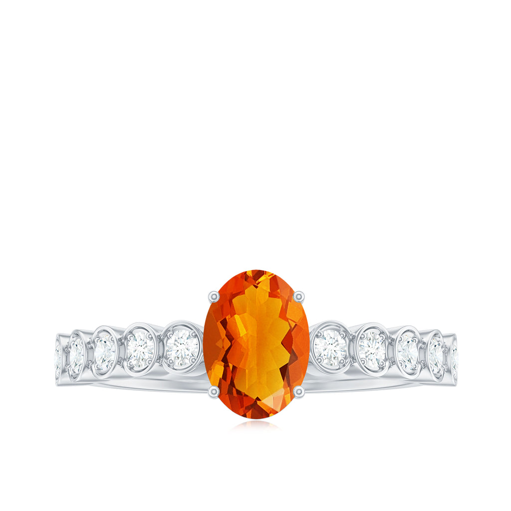 1 CT Oval Fire Opal Solitaire Engagement Ring with Diamond Fire Opal - ( AAA ) - Quality - Rosec Jewels