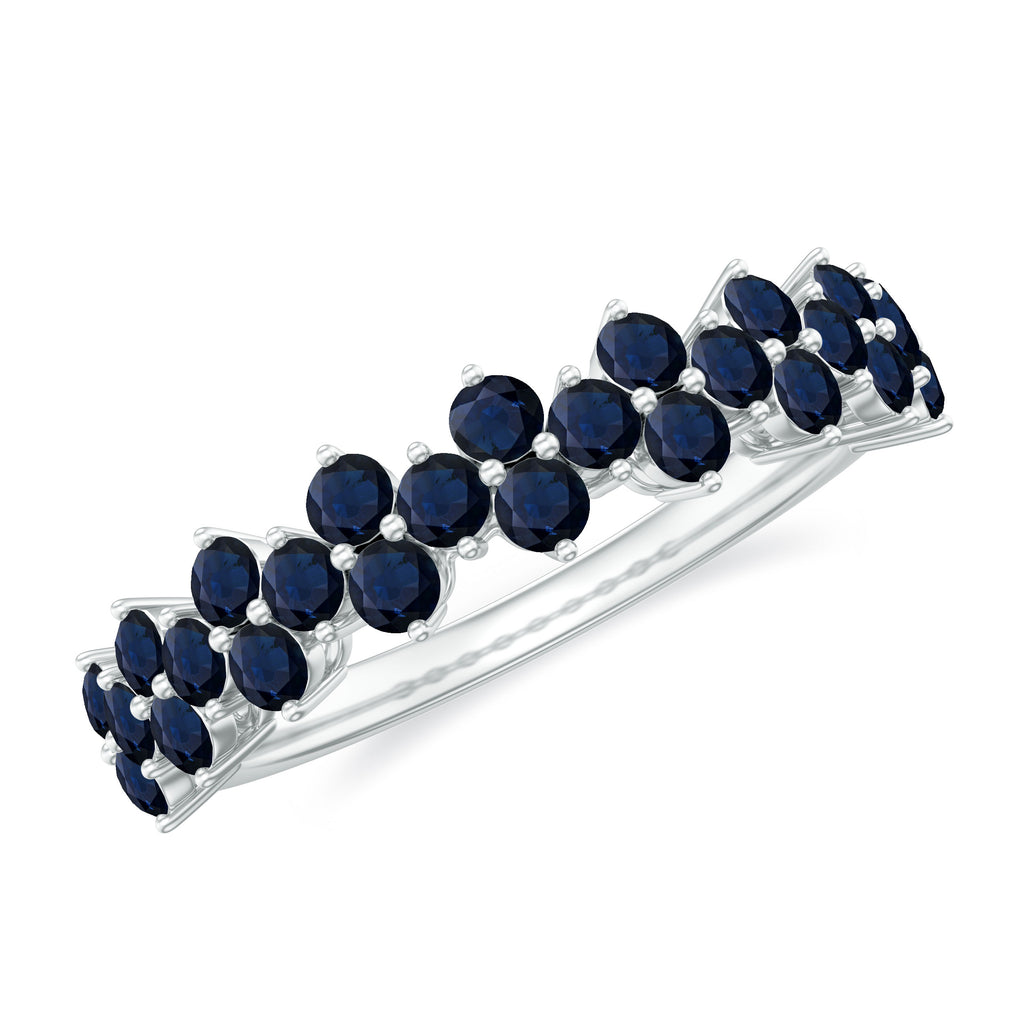 Blue Sapphire Cluster Half Eternity Ring Blue Sapphire - ( AAA ) - Quality - Rosec Jewels
