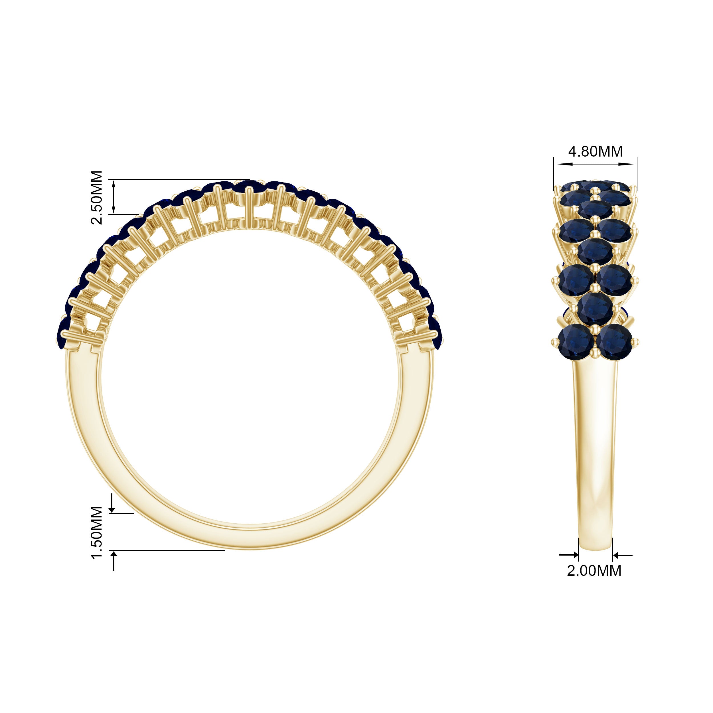 Blue Sapphire Cluster Half Eternity Ring Blue Sapphire - ( AAA ) - Quality - Rosec Jewels