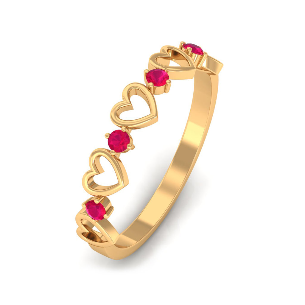 Round Shape Ruby Open Heart Half Eternity Ring Ruby - ( AAA ) - Quality - Rosec Jewels