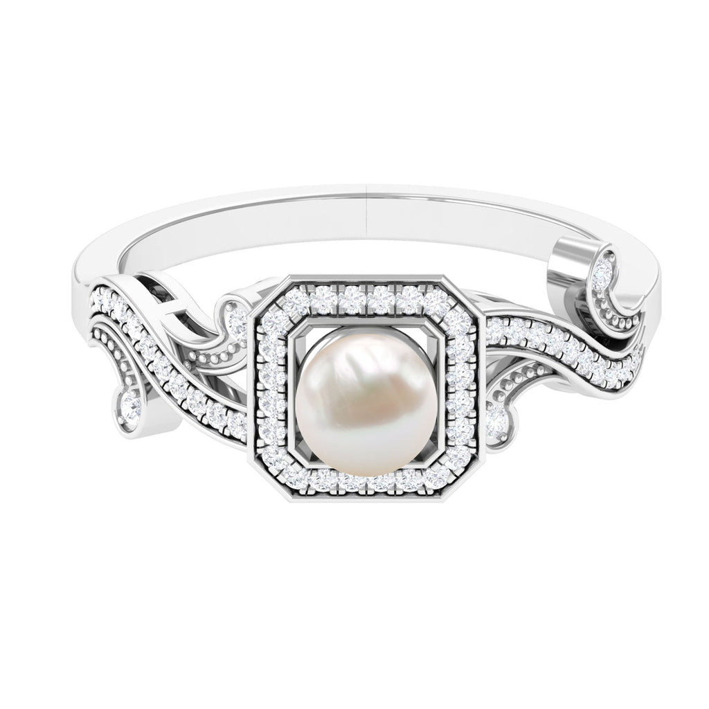 2.25 CT Freshwater Pearl and Diamond Vintage Engagement Ring Freshwater Pearl - ( AAA ) - Quality - Rosec Jewels