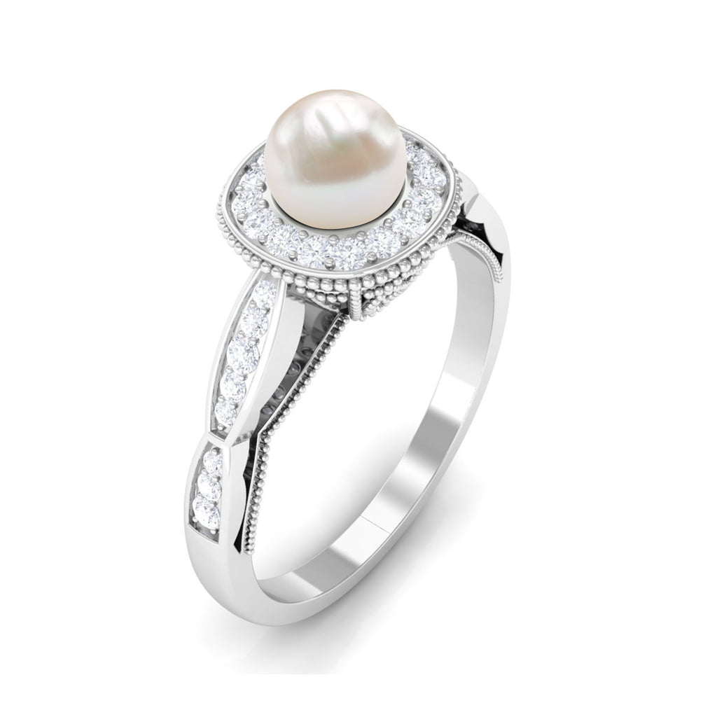 2.25 CT Freshwater Pearl and Diamond Engagement Ring Freshwater Pearl - ( AAA ) - Quality - Rosec Jewels