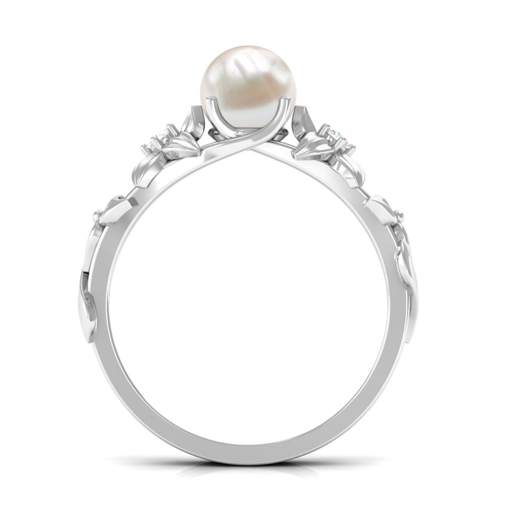 2.25 CT Freshwater Pearl Flower Band Ring with Diamond Freshwater Pearl - ( AAA ) - Quality - Rosec Jewels