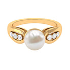 Bead Set Freshwater Pearl Solitaire Ring with Diamond Side Stones Freshwater Pearl - ( AAA ) - Quality - Rosec Jewels