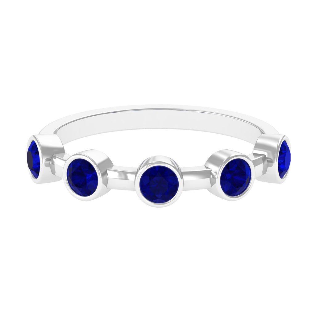 1 CT Bezel Set Round Blue Sapphire Half Eternity Ring Blue Sapphire - ( AAA ) - Quality - Rosec Jewels