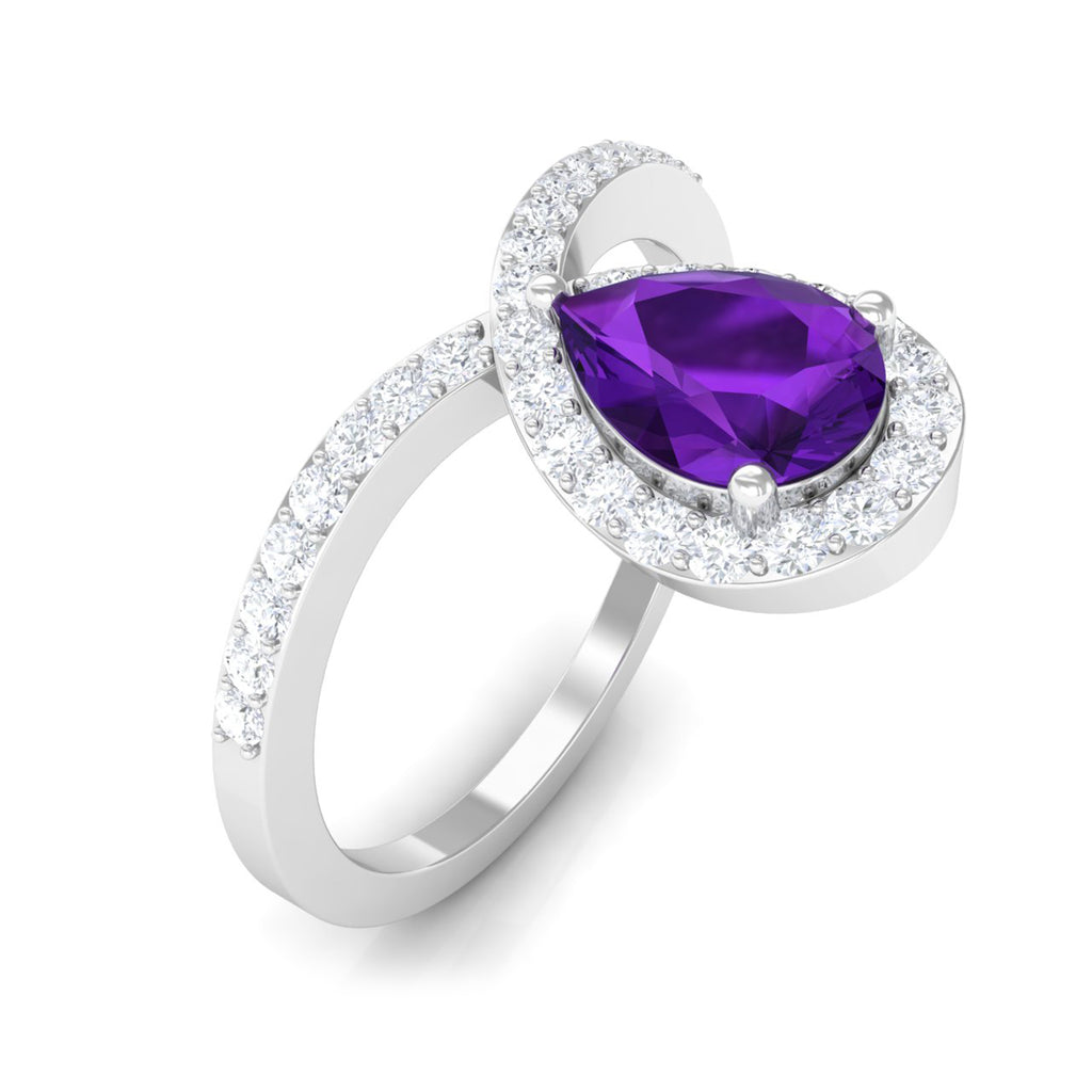 Designer Amethyst Teardrop Engagement Ring with Diamond Amethyst - ( AAA ) - Quality - Rosec Jewels
