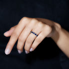 Princess Cut Created Blue Sapphire Half Eternity Ring with Diamond Lab Created Blue Sapphire - ( AAAA ) - Quality - Rosec Jewels