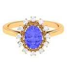 Vintage Inspired Oval Tanzanite and Diamond Halo Ring Tanzanite - ( AAA ) - Quality - Rosec Jewels