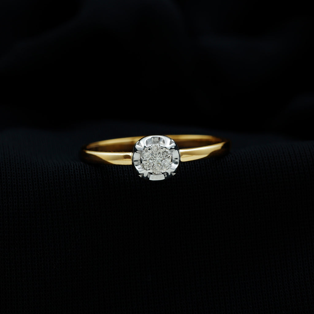 Round Shape Diamond Gold Ring in Illusion Setting Diamond - ( HI-SI ) - Color and Clarity - Rosec Jewels