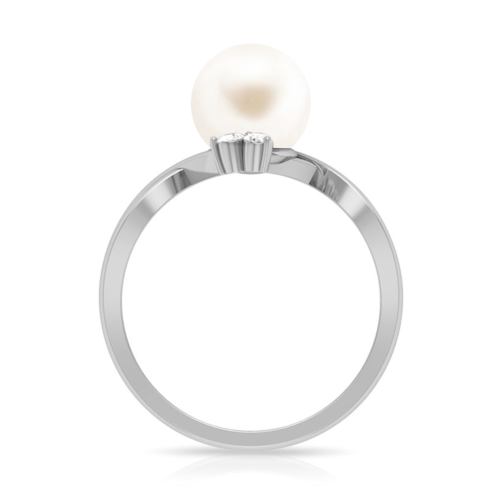 Freshwater Pearl Solitaire Ring with Diamond Trio Freshwater Pearl - ( AAA ) - Quality - Rosec Jewels