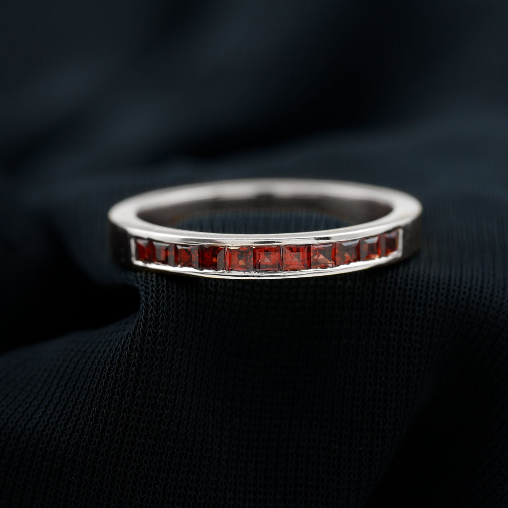 1/2 CT Princess Cut Garnet Simple Stackable Ring Garnet - ( AAA ) - Quality - Rosec Jewels