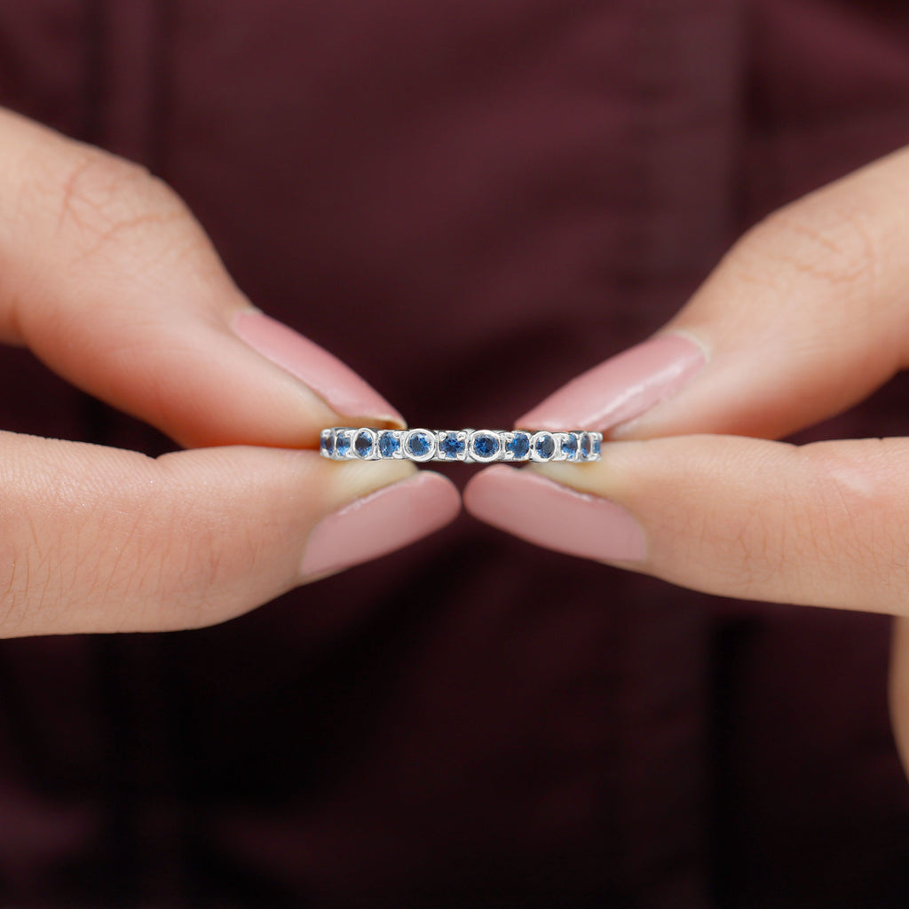 1.50 CT Created Blue Sapphire Eternity Band Ring Lab Created Blue Sapphire - ( AAAA ) - Quality - Rosec Jewels