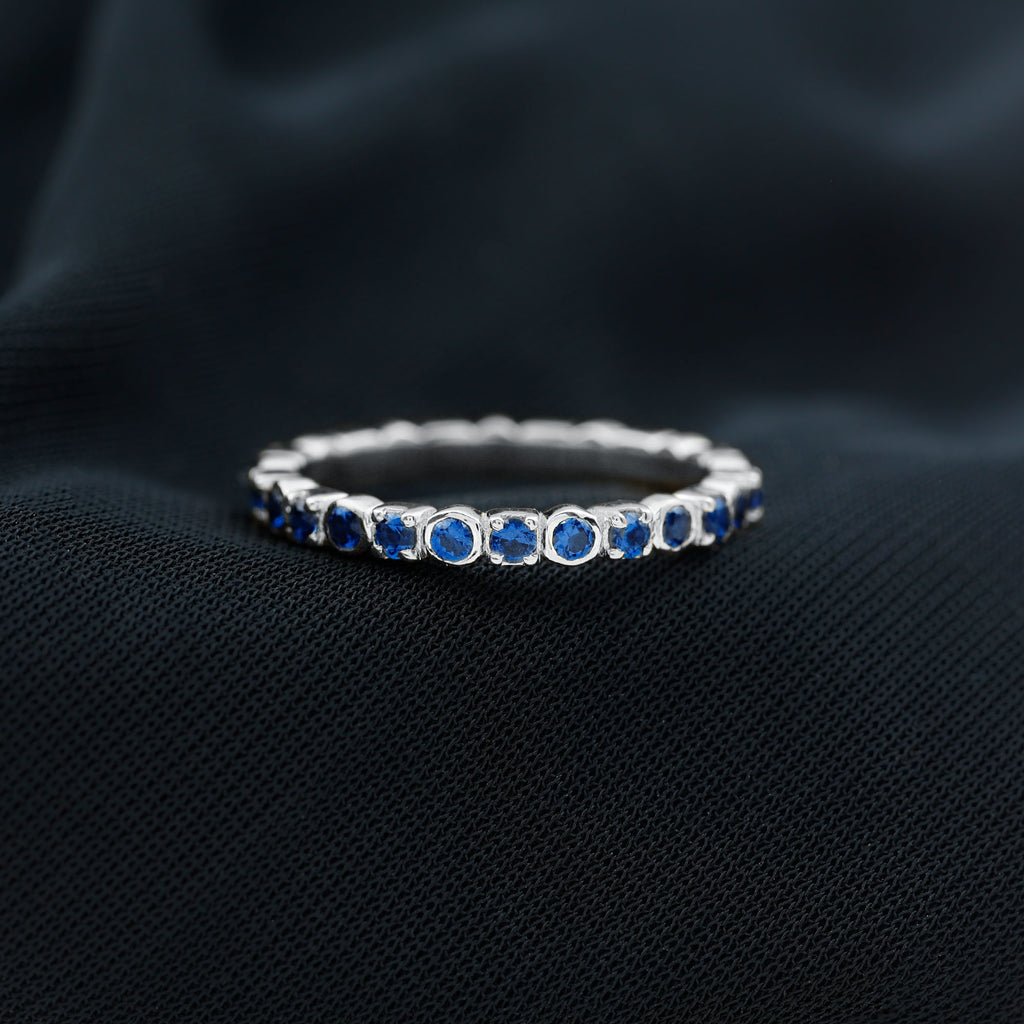 1.50 CT Created Blue Sapphire Eternity Band Ring Lab Created Blue Sapphire - ( AAAA ) - Quality - Rosec Jewels