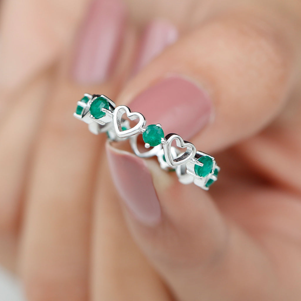1 CT Emerald Gold Open Heart Eternity Band Ring Emerald - ( AAA ) - Quality - Rosec Jewels