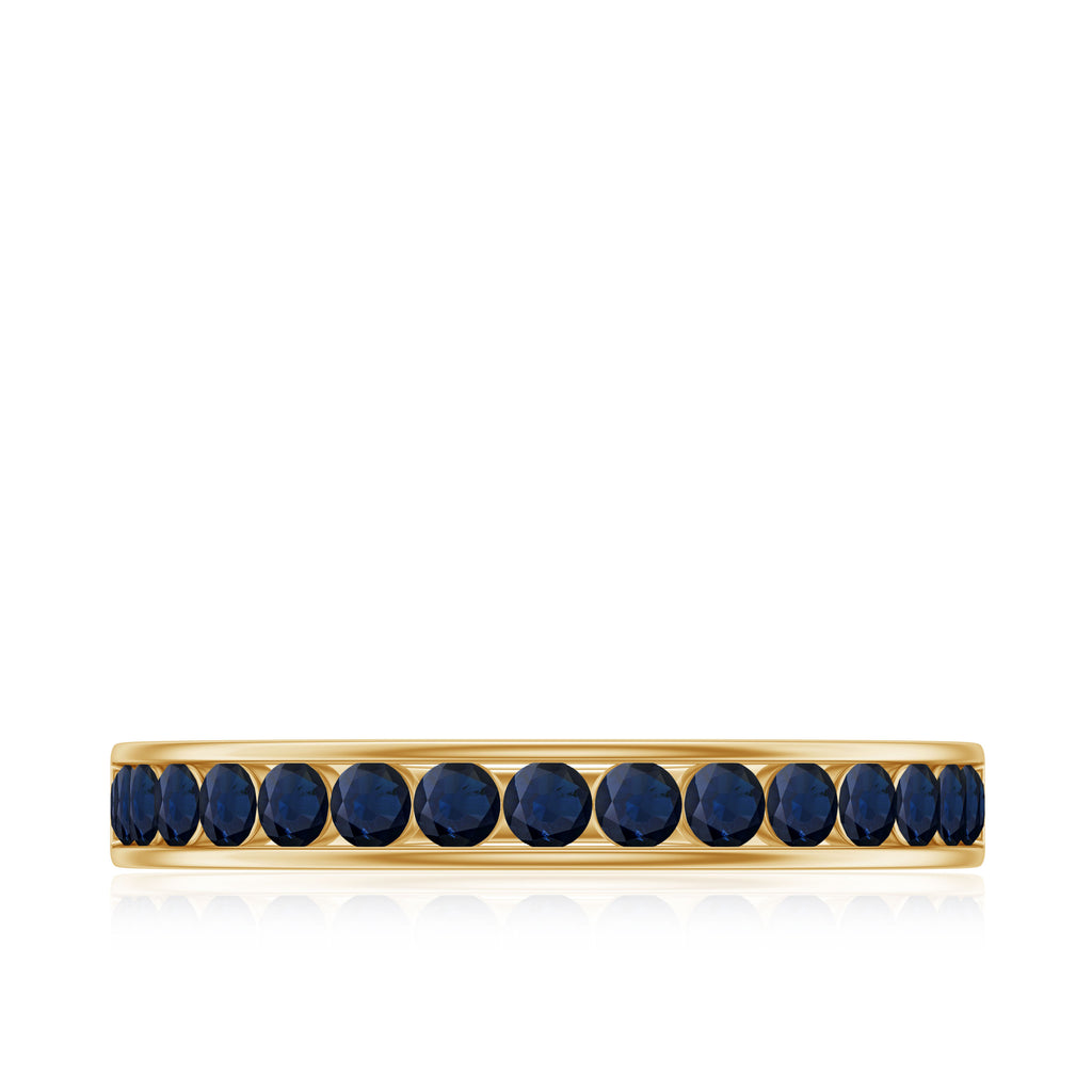 Channel Set Round Blue Sapphire Half Eternity Ring Blue Sapphire - ( AAA ) - Quality - Rosec Jewels