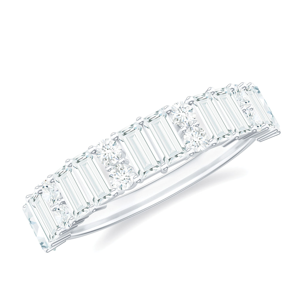 Baguette and Round Moissanite Half Eternity Band Ring Moissanite - ( D-VS1 ) - Color and Clarity - Rosec Jewels