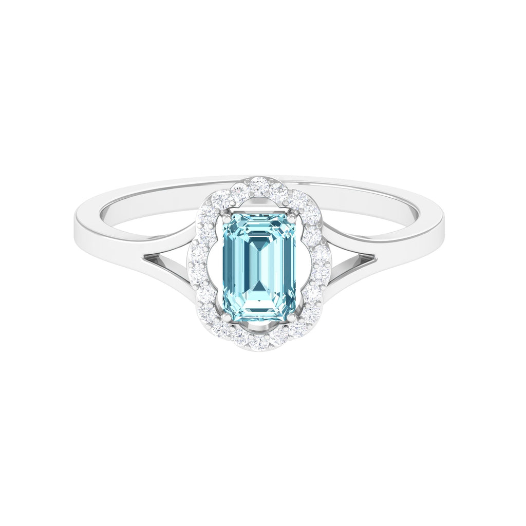 3/4 Ct Aquamarine Floral Halo Engagement Ring with Diamond Aquamarine - ( AAA ) - Quality - Rosec Jewels