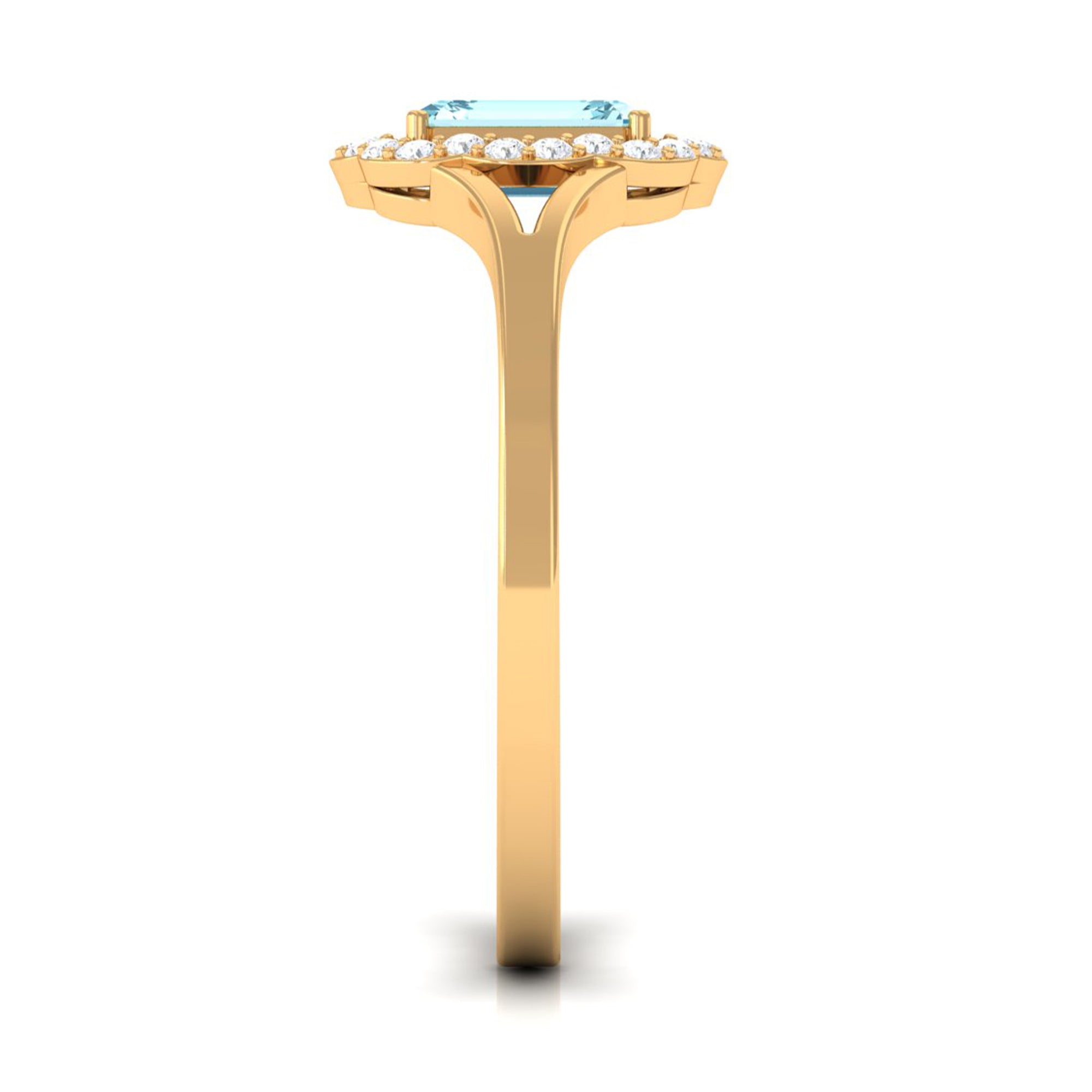 3/4 Ct Aquamarine Floral Halo Engagement Ring with Diamond Aquamarine - ( AAA ) - Quality - Rosec Jewels