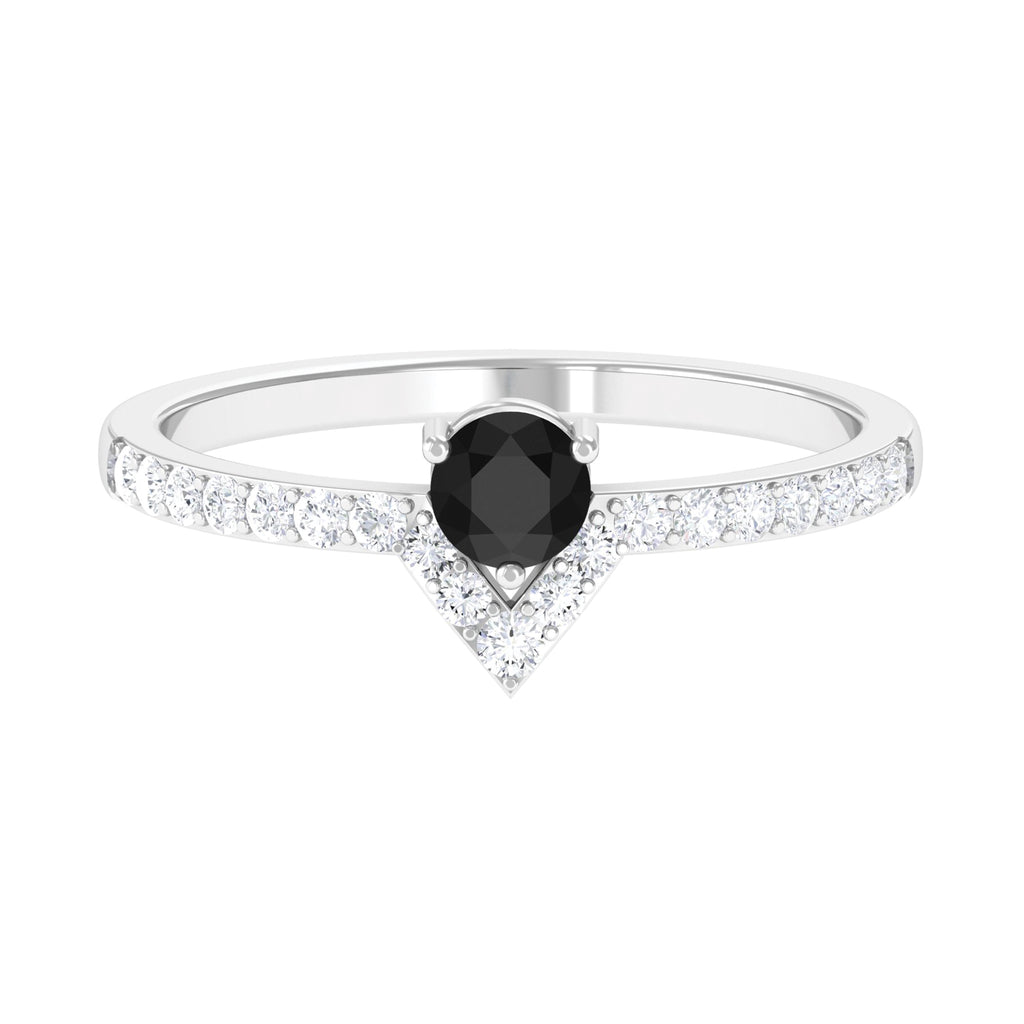 1 CT Minimal Black Diamond Promise Ring with White Diamond Black Diamond - ( AAA ) - Quality - Rosec Jewels